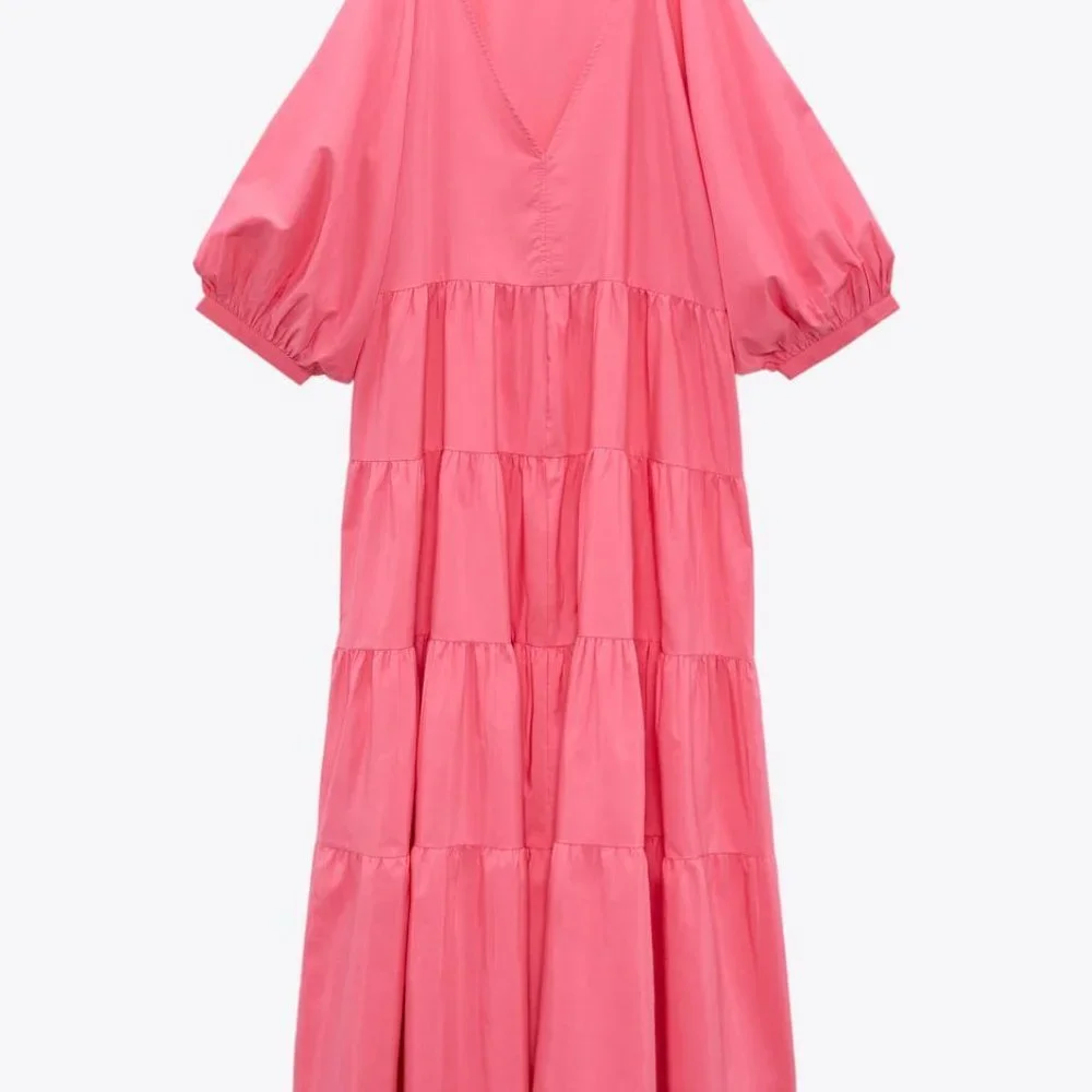- ZARA TIERED POPLIN DRESS PINCK SIZE S  0881/320/631